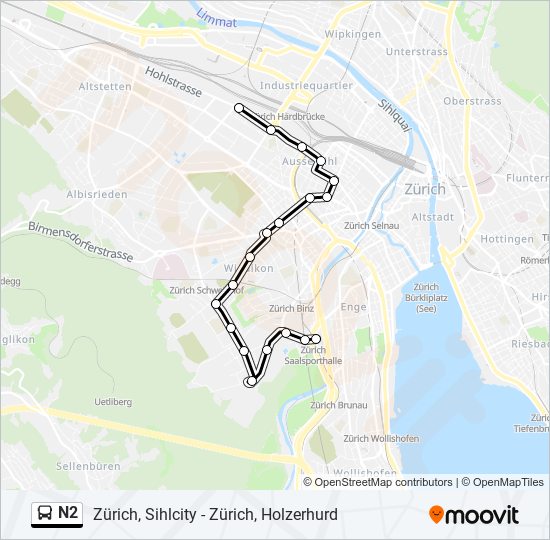 Plan de la ligne N2 de bus