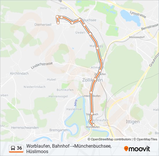 Plan de la ligne 36 de bus