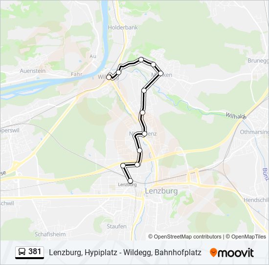 Plan de la ligne 381 de bus