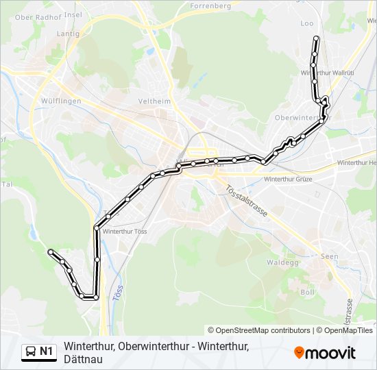 Plan de la ligne N1 de bus