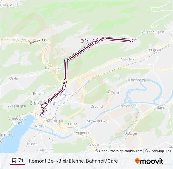 Plan de la ligne 71 de bus