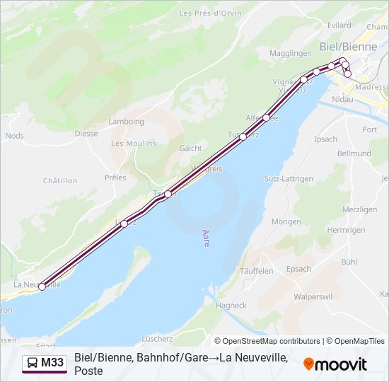 Plan de la ligne M33 de bus