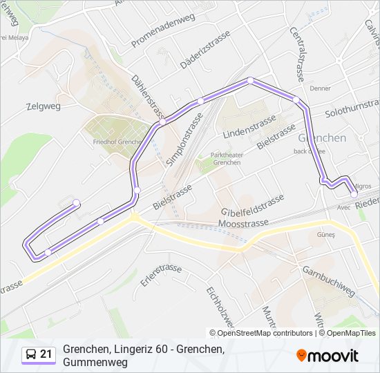 Plan de la ligne 21 de bus