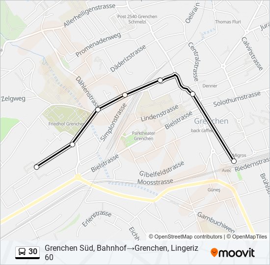 Plan de la ligne 30 de bus