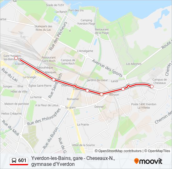 Plan de la ligne 601 de bus