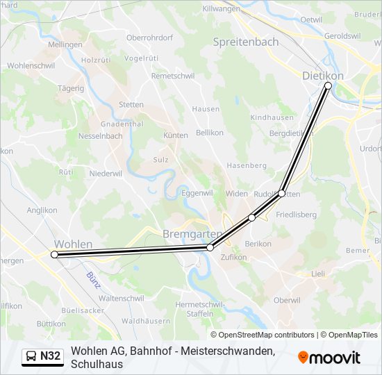 Plan de la ligne N32 de bus