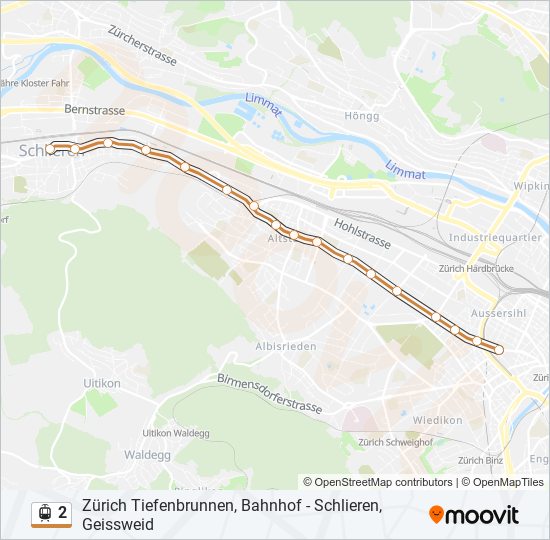 Plan de la ligne 2 de tram