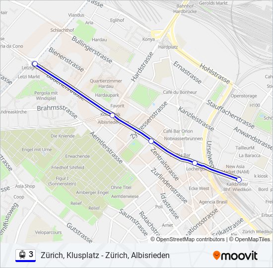 Plan de la ligne 3 de tram