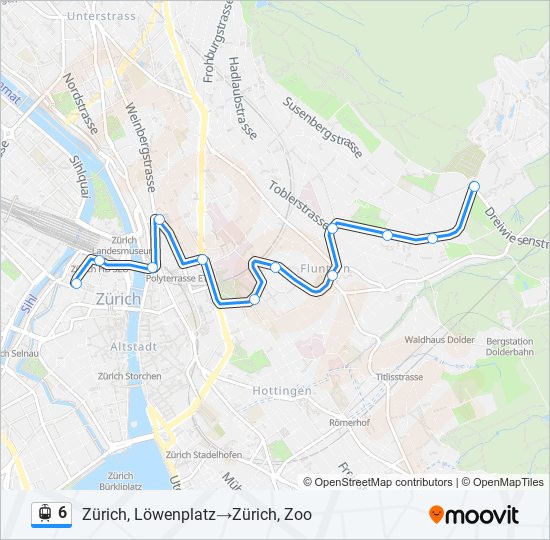 Plan de la ligne 6 de tram