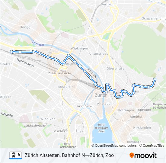 Plan de la ligne 6 de tram