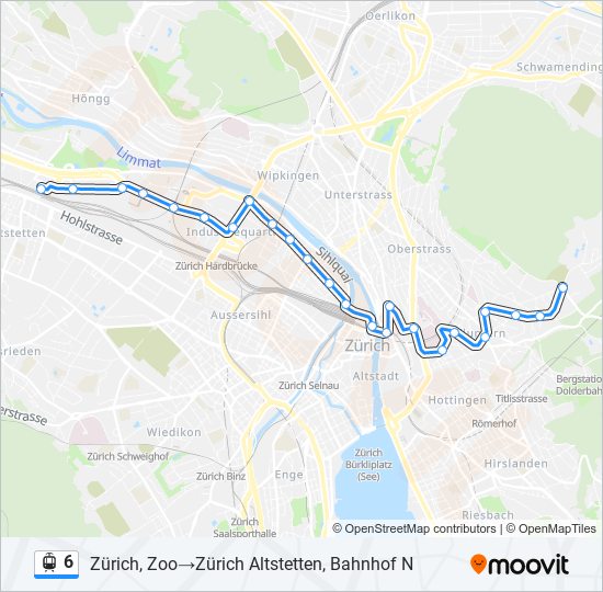 Plan de la ligne 6 de tram