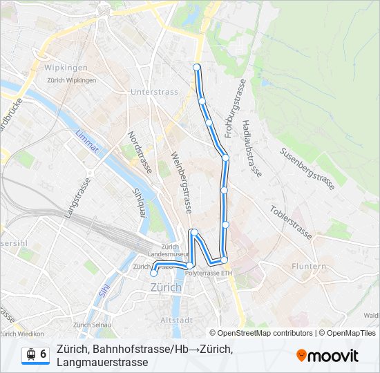 Plan de la ligne 6 de tram