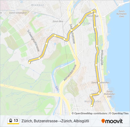 Plan de la ligne 13 de tram