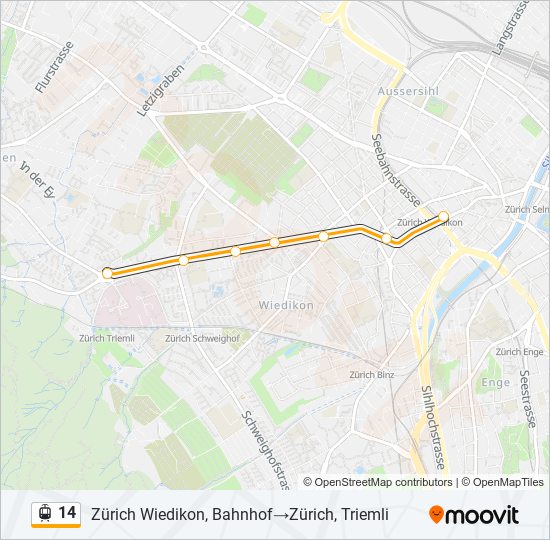 Plan de la ligne 14 de tram