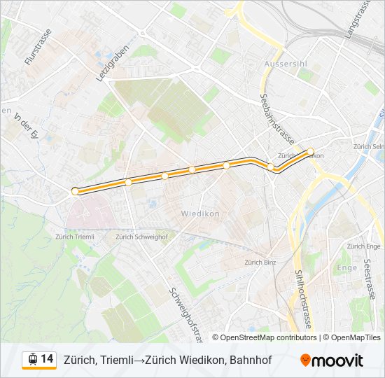 Plan de la ligne 14 de tram