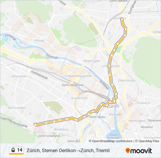 Plan de la ligne 14 de tram