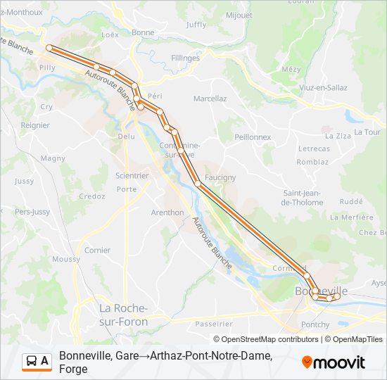 Plan de la ligne A de bus