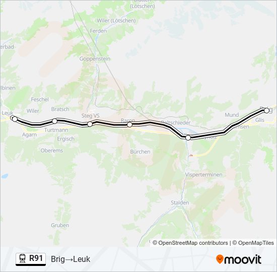 Plan de la ligne R91 de train