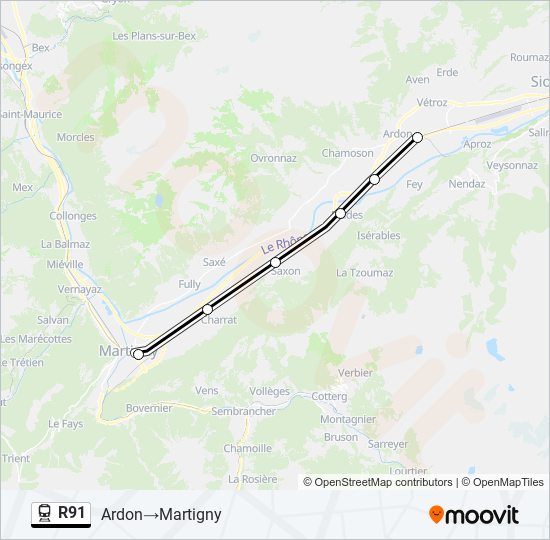 Plan de la ligne R91 de train