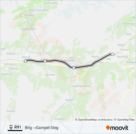 Plan de la ligne R91 de train