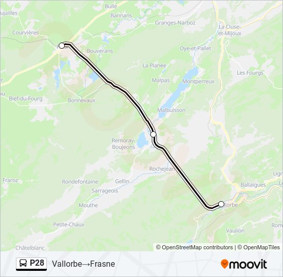 Plan de la ligne P28 de bus