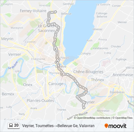 Plan de la ligne 20 de bus