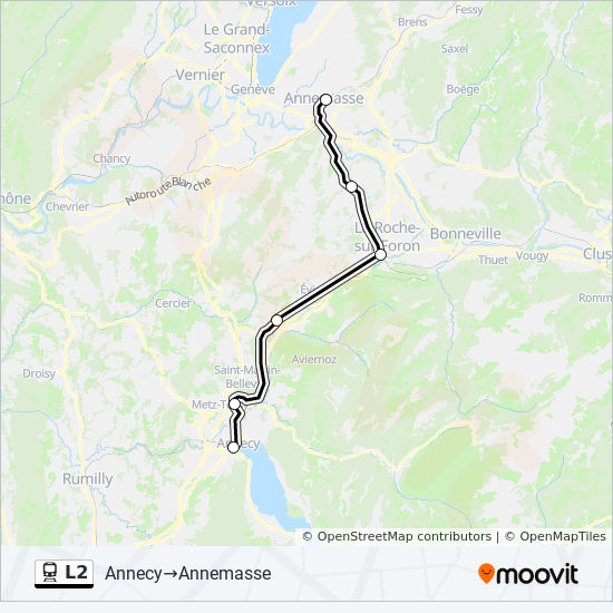 L2 Itinéraire Horaires, Arrêts & Plan Annemasse‎→Annecy