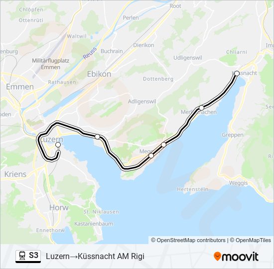 Plan de la ligne S3 de train