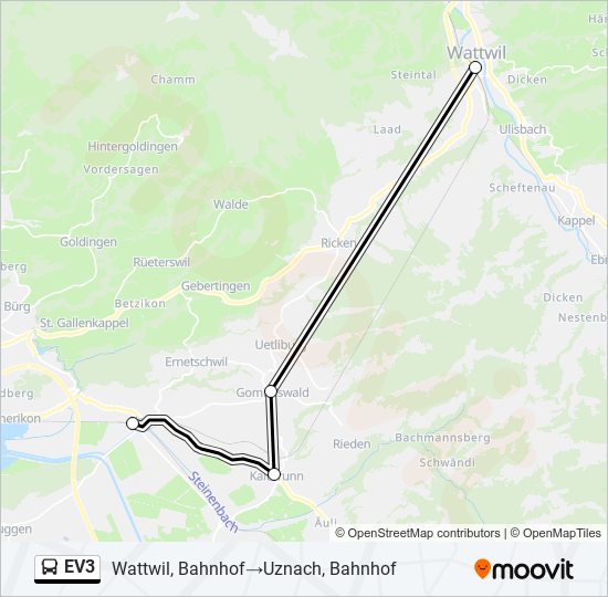 Plan de la ligne EV3 de bus