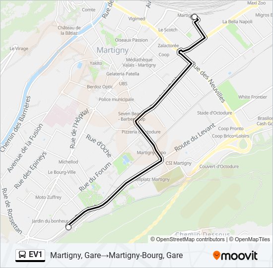 Plan de la ligne EV1 de bus