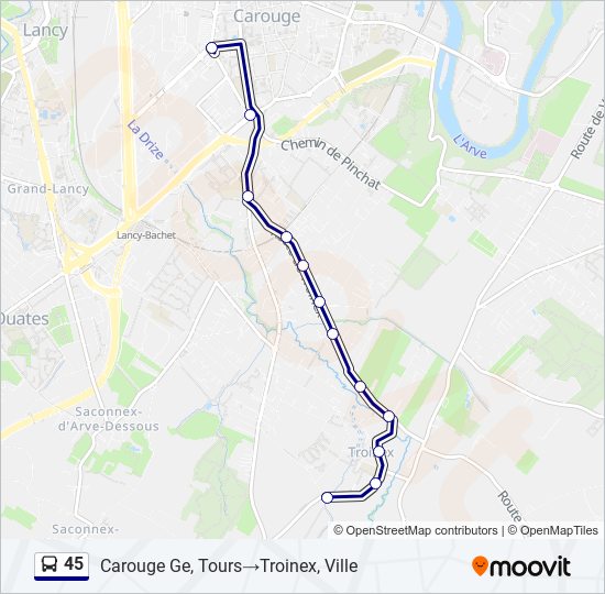 Plan de la ligne 45 de bus