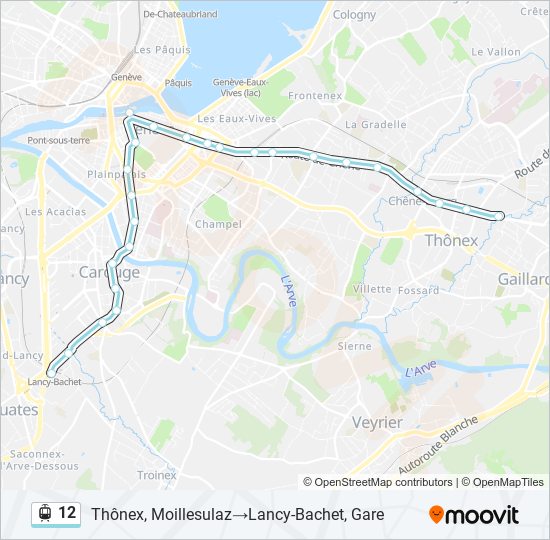 Plan de la ligne 12 de tram