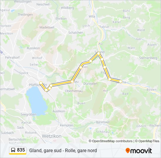 Plan de la ligne 835 de bus