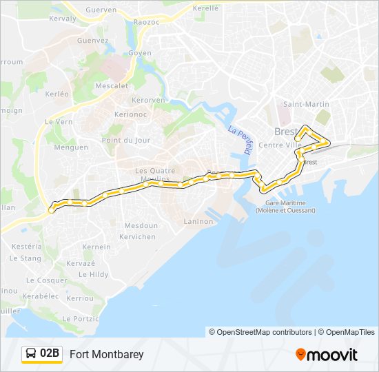 Plan de la ligne 02B de bus