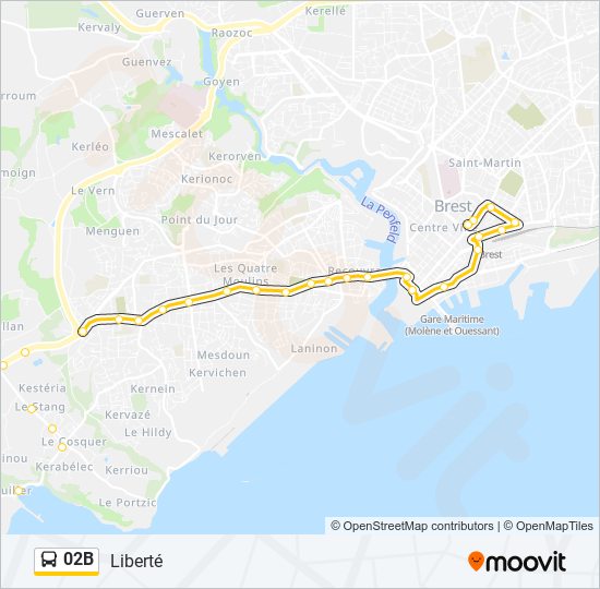 Plan de la ligne 02B de bus