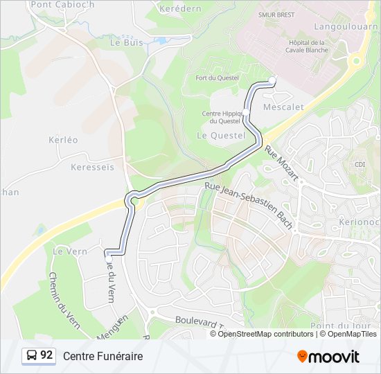 Plan de la ligne 92 de bus