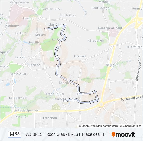 Plan de la ligne 93 de bus