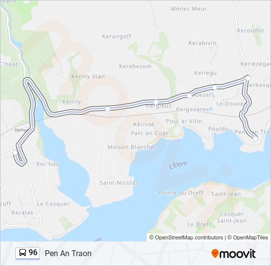 Plan de la ligne 96 de bus