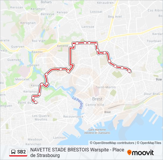 Plan de la ligne SB2 de bus