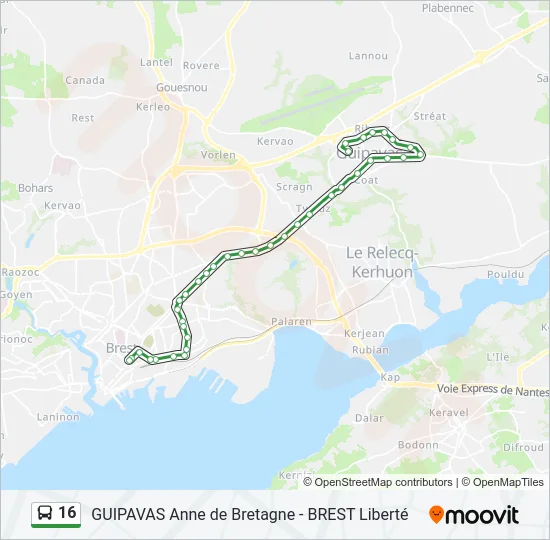 Plan de la ligne 16 de bus