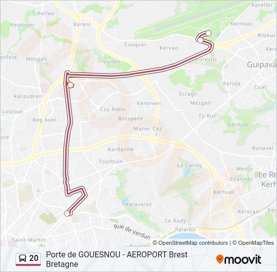 Plan de la ligne 20 de bus