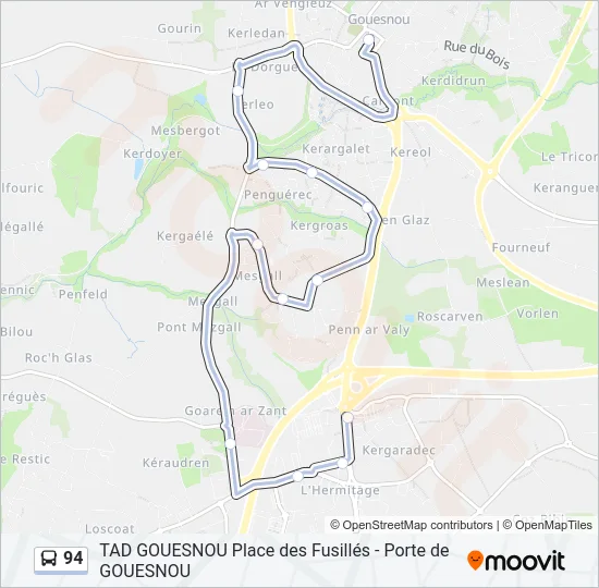 Plan de la ligne 94 de bus