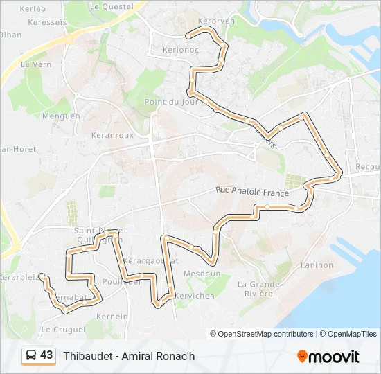 Plan de la ligne 43 de bus