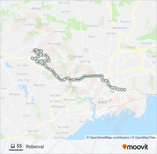 55 Bus Line Map