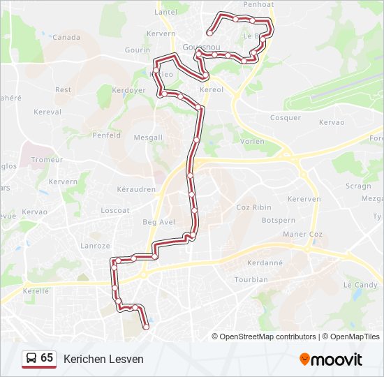 Mapa de 65 de autobús