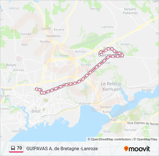 Plan de la ligne 70 de bus