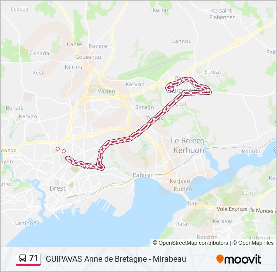 Plan de la ligne 71 de bus