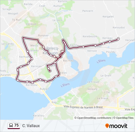 Plan de la ligne 75 de bus