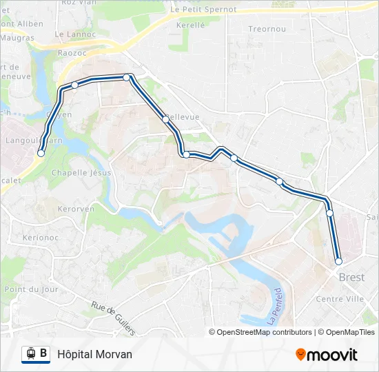 B Itinéraire: Horaires, Arrêts & Plan - Hôpital Morvan (mis à jour)