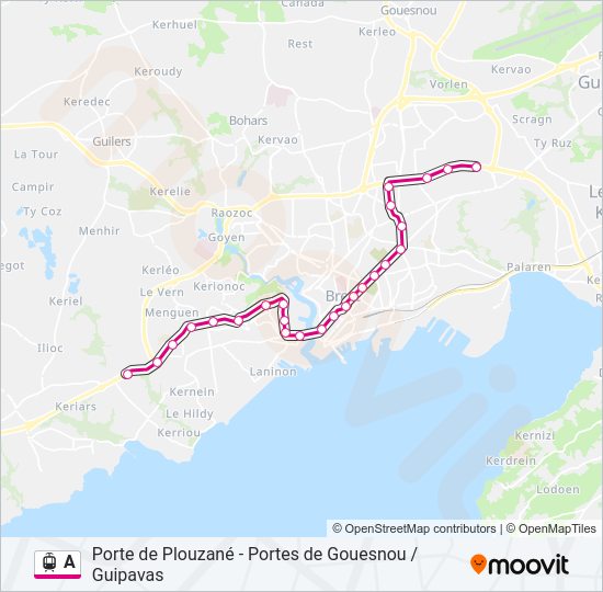 Plan de la ligne A de tram